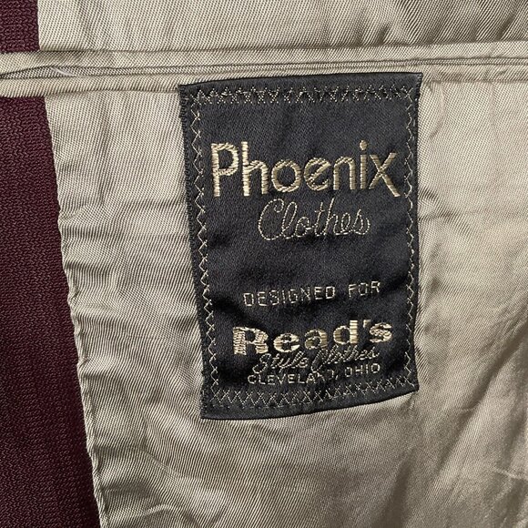 Phoenix Suit Men 42 31Wx31.5L Burgundy Shiny Polyester Stripe 60s-70s VTG USA - Picture 6 of 16